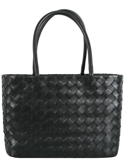 Intercciato Leather Tote Bag Black - BOTTEGA VENETA - BALAAN 1