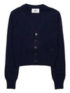 Embroidered Heart Logo Cashmere Cardigan Navy - AMI - BALAAN 11