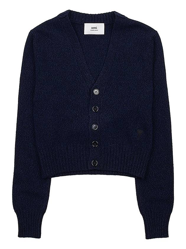 Embroidered Heart Logo Cashmere Cardigan Navy - AMI - BALAAN 11