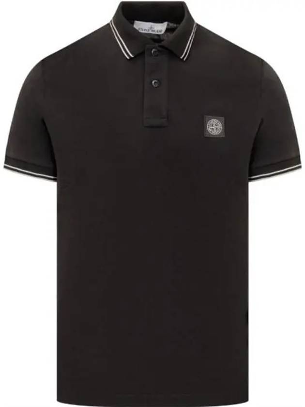 Stretch Cotton Pique Short Sleeve Polo Shirt Black - STONE ISLAND - BALAAN 2