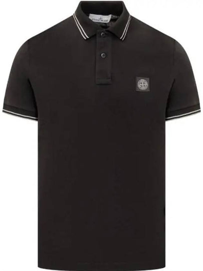 Stretch Cotton Pique Short Sleeve Polo Shirt Black - STONE ISLAND - BALAAN 2