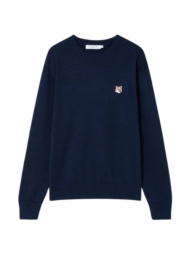 Fox Head Patch Regular Round Neck Pullover Knit Top Navy - MAISON KITSUNE - BALAAN 2