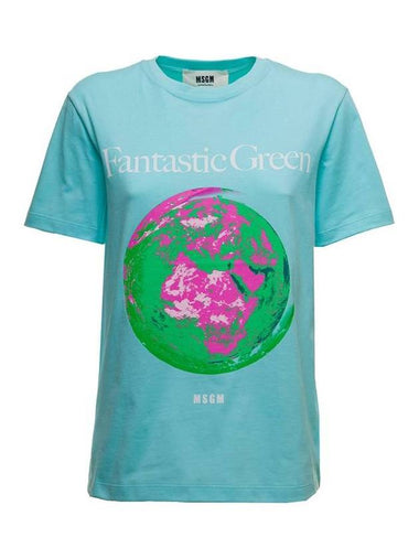 Fantastic Green Logo Short Sleeve T-Shirt Blue - MSGM - BALAAN 1