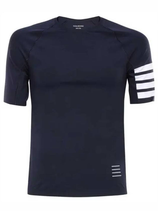 4-Bar Stripe Crew Neck Short Sleeve T-Shirt Navy - THOM BROWNE - BALAAN