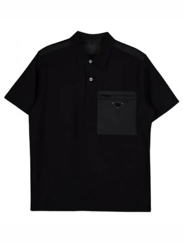 Nylon Detail Stretch Cotton Polo Shirt Black - PRADA - BALAAN 2