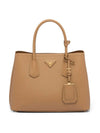 Saffiano Leather Small Double Bag Caramel - PRADA - BALAAN 1