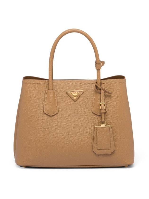 Saffiano Leather Small Double Bag Caramel - PRADA - BALAAN 1