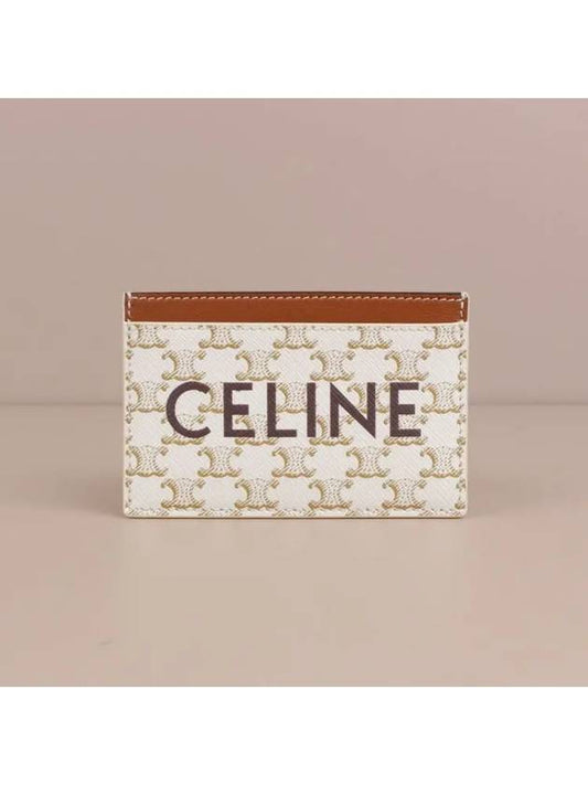 Triomphe Canvas Logo Card Wallet White Tan - CELINE - BALAAN 2