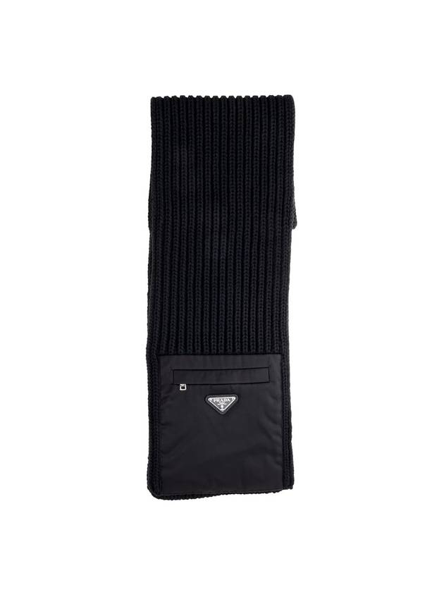 triangle logo zipper pocket muffler black - PRADA - BALAAN.