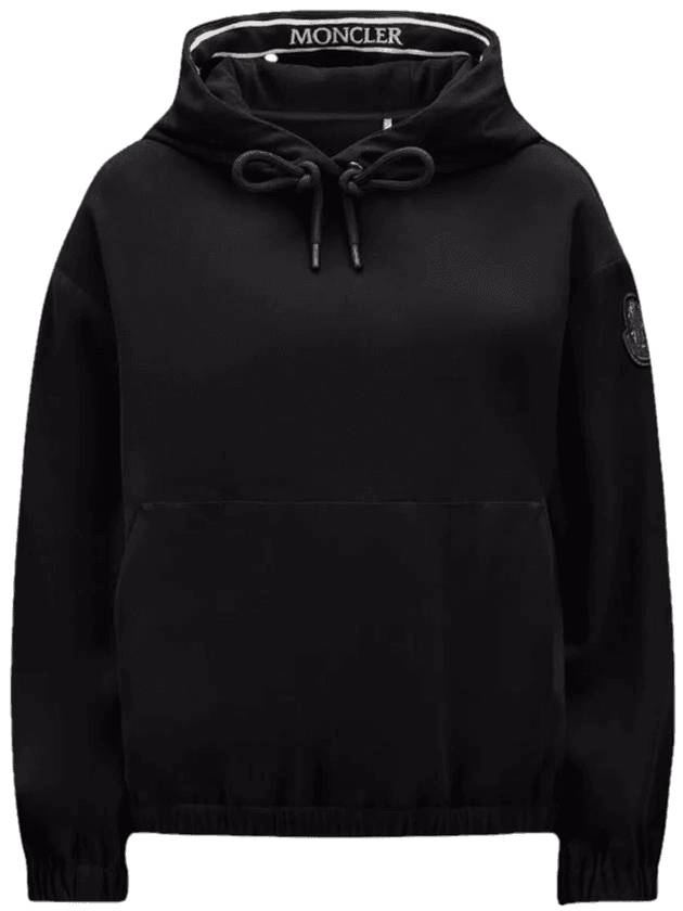 Women's Logo Patch Satin Hoodie Black - MONCLER - BALAAN 1