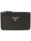 Triangle Logo Saffiano Leather Card Wallet Black - PRADA - BALAAN 2