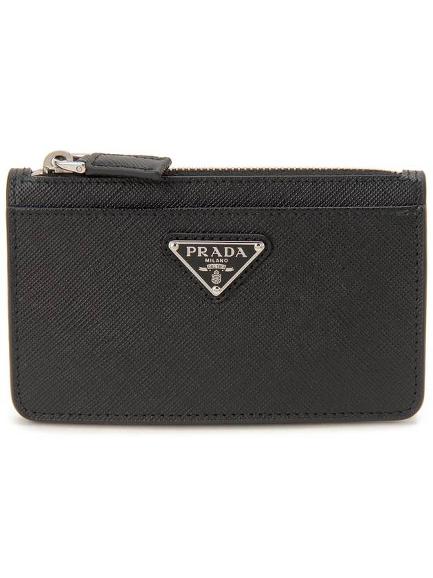 Triangle Logo Saffiano Leather Card Wallet Black - PRADA - BALAAN 2