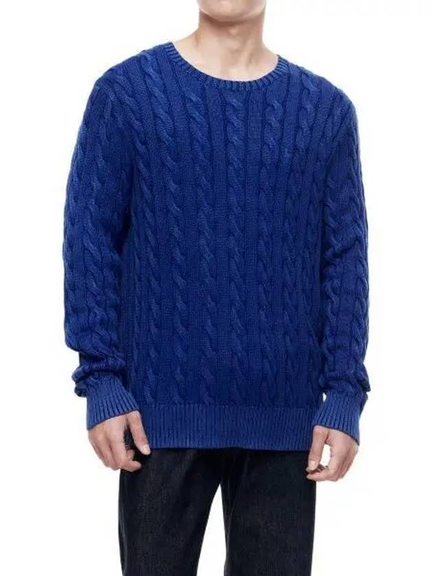 Garment Dyed Cable Knit Cotton Sweater Blue - POLO RALPH LAUREN - BALAAN 2