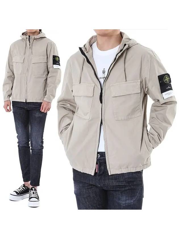 Cotton Twill Stretch Hooded Jacket Beige - STONE ISLAND - BALAAN 3