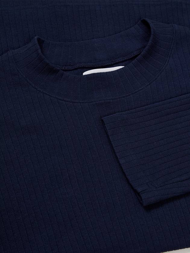 Loose ribbed mock neck knit t-shirt NAVY - WEST GRAND BOULEVARD - BALAAN 4