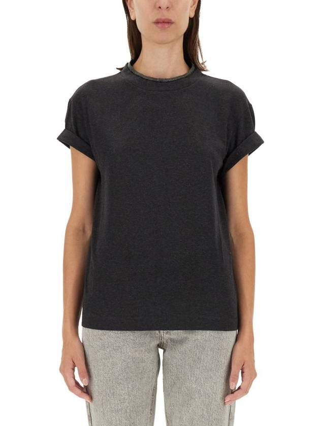 Crew Neck Turn-Up Sleeve Short Sleeve T-Shirt Dark Grey - BRUNELLO CUCINELLI - BALAAN 4