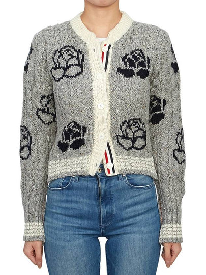 Rose intarsia cable knit cardigan gray - THOM BROWNE - BALAAN 2