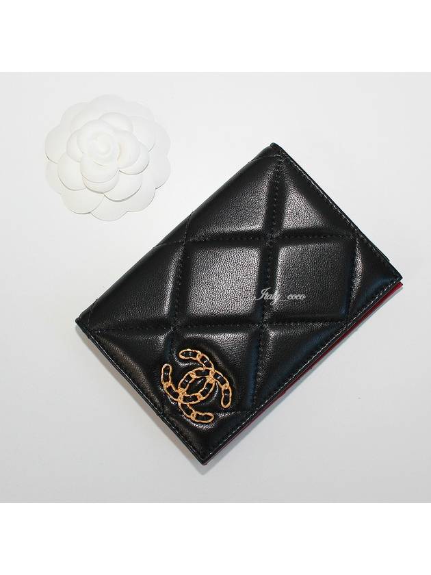 19 CC Logo Lambskin Card Wallet Black - CHANEL - BALAAN 4