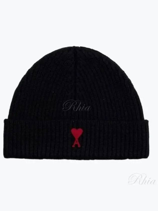 Heart Logo Wool Beanie Black - AMI - BALAAN 2