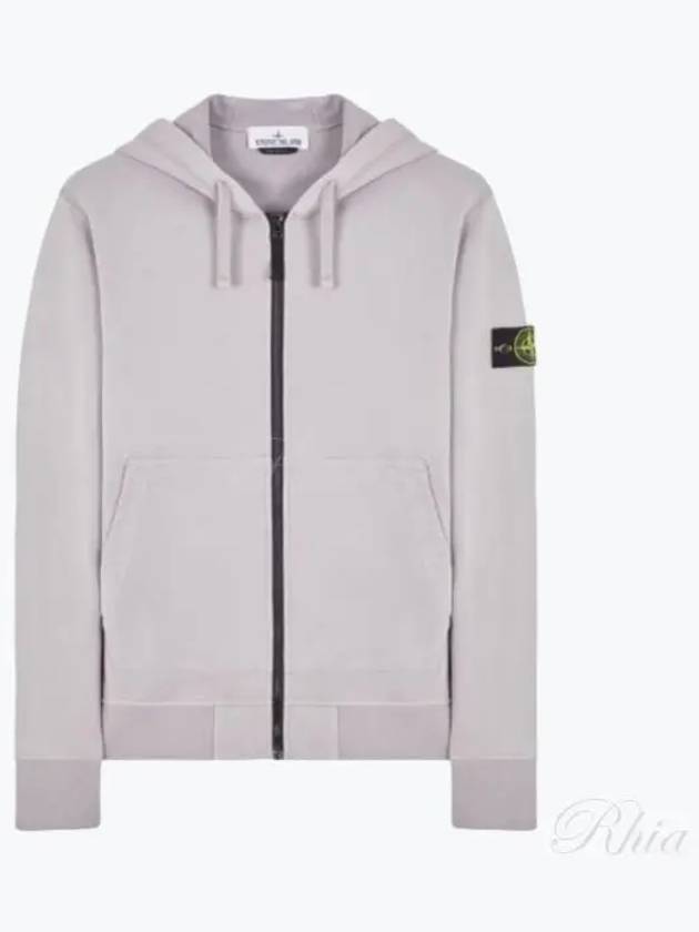 Garment Dyed Cotton Fleece Full Zip Hooded Jacket Light Grey - STONE ISLAND - BALAAN 2