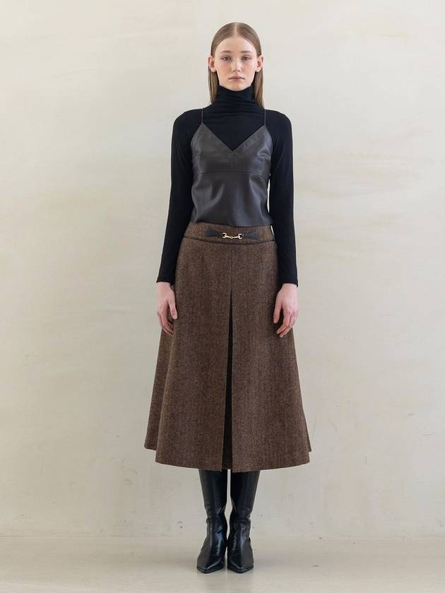 Women's Wool Herringbone Semi-Flare A-Line Skirt Brown - DEFEMME - BALAAN 2