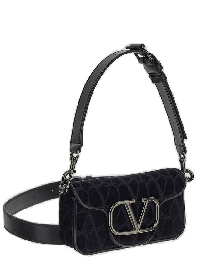 Toile Iconographe Fabric Leather Shoulder Bag Black - VALENTINO - BALAAN 4