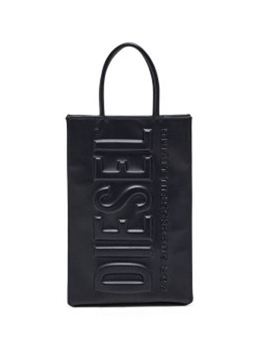 3D Shopper Embossed Logo M X-PU Tote Bag Black - DIESEL - BALAAN 2