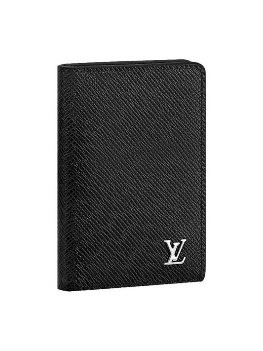 Taiga Leather Pocket Organizer Card Wallet Black - LOUIS VUITTON - BALAAN 1