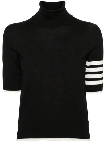 4 Bar Relaxed Fit Fine Merino Wool Turtleneck Black - THOM BROWNE - BALAAN 1