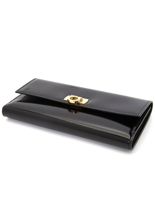 Gancini Flip Lock Leather Long Wallet Black - SALVATORE FERRAGAMO - BALAAN 4