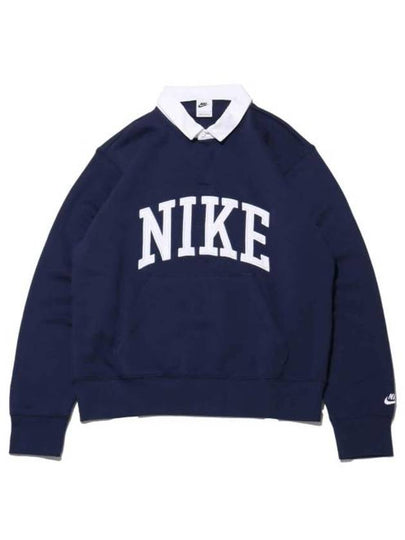 Club Fleece Long Sleeves Polo Shirt Midnight Navy - NIKE - BALAAN 2