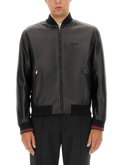 Web Leather Bomber Jacket Black - GUCCI - BALAAN 2