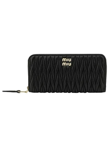 Matelasse Leather Logo Zipper Long Wallet Black - MIU MIU - BALAAN 1