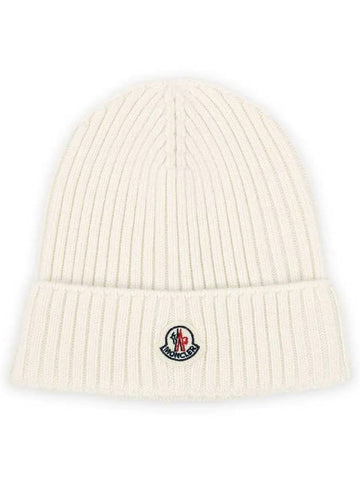 Kids Infant Logo Patch Wool Beanie Ivory 3B00015 M1131 030 - MONCLER - BALAAN 1