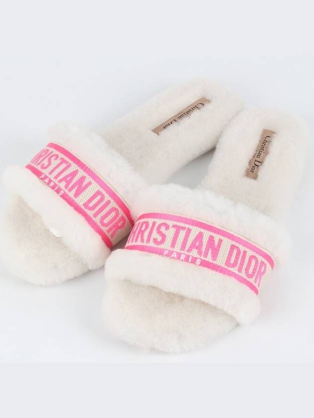 Shearling Fuchsia Logo Mule Slippers 37 240 - DIOR - BALAAN 1