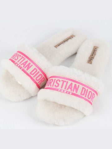 Shearling Fuchsia Logo Mule Slippers 37 240 - DIOR - BALAAN 1