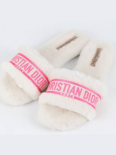 Shearling Fuchsia Logo Mule Slippers 37 240 - DIOR - BALAAN 1