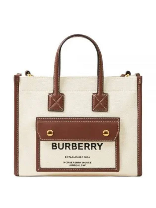 Mini Two-Tone Canvas and Leather Freya Tote Bag Natural Tan - BURBERRY - BALAAN 2