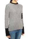 Women's 4 Bar Cable Classic Crew Neck Knit Top Grey - THOM BROWNE - BALAAN 4