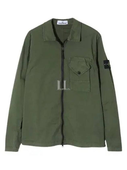 Stretch Cotton Gabardine Overshirt Jacket Olive - STONE ISLAND - BALAAN 2