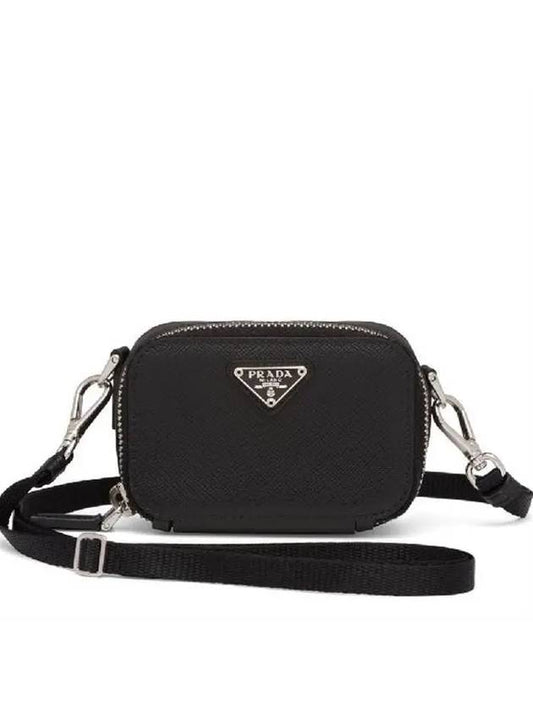 Saffiano Triangular Logo Pouch Mini Bag Black - PRADA - BALAAN 2