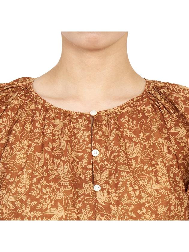 Women's Flower Print Puff Sleeve Cotton Blouse Brown - VANESSA BRUNO - BALAAN 7