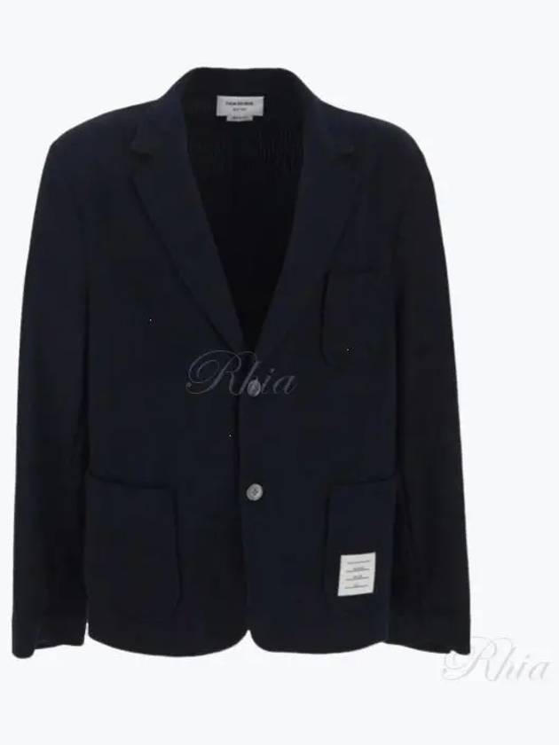 Men's 4 Bar Seesucker Loopback 4 Bar Sack Cardigan Navy - THOM BROWNE - BALAAN 2