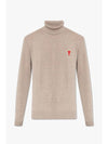 Small Heart Logo Extrafine Merino Wool Turtleneck Beige - AMI - BALAAN 1