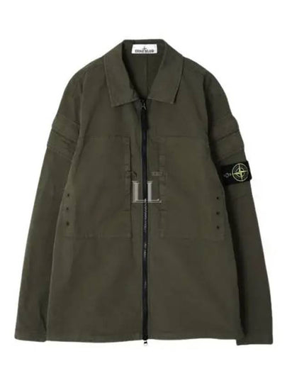 Stretch Cotton Gabardine Over Long Sleeve Shirt Green - STONE ISLAND - BALAAN 2