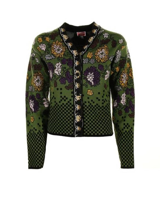 Floral Archive Jacquard Cotton Cardigan Green - KENZO - BALAAN 1