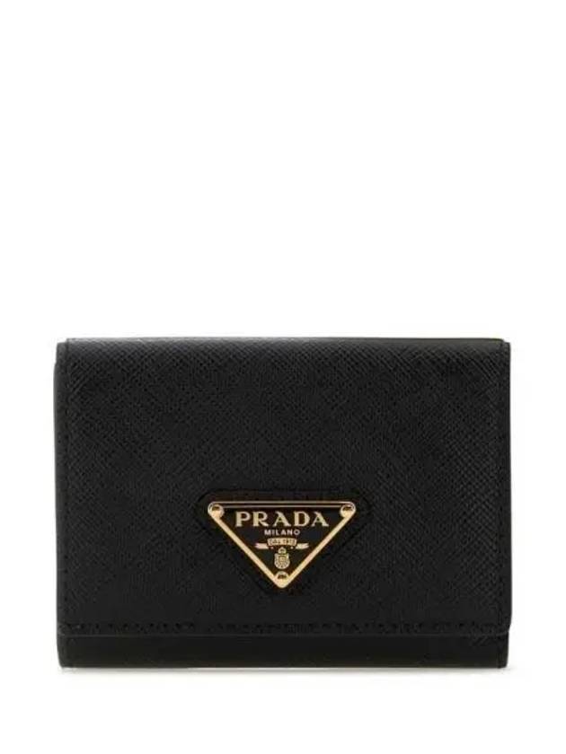 Women's Triangle Logo Saffiano Compact Half Wallet Black - PRADA - BALAAN 2