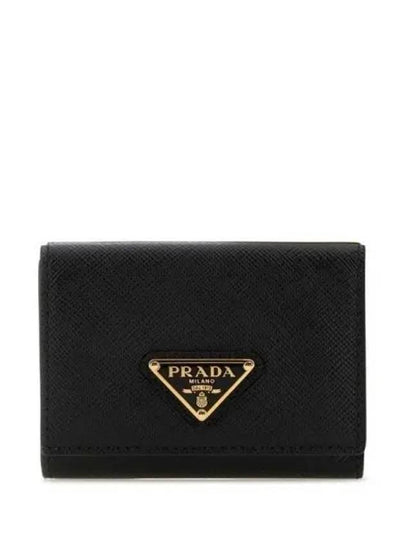 Women's Triangle Logo Saffiano Compact Half Wallet Black - PRADA - BALAAN 2