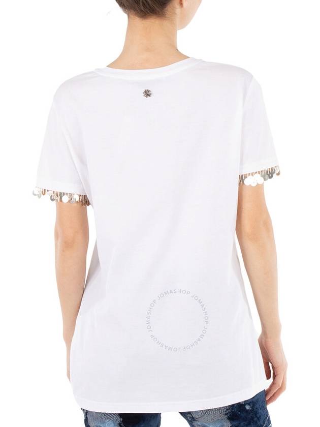 Roberto Cavalli Ladies Optical White Floral Embroidered Cotton T-shirt, Size Large - ROBERTO CAVALLI - BALAAN 3