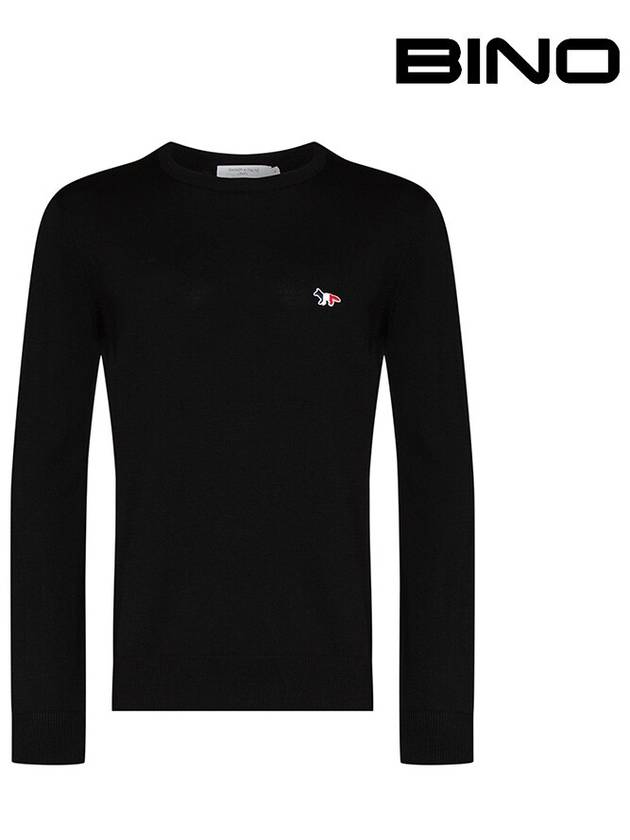 Tricolor Fox Patch Classic Round Neck Knit Top Black - MAISON KITSUNE - BALAAN 2